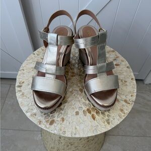 Cole Haan Sandals Wedges  Grand  Gold Platform Slingback Women Size 7